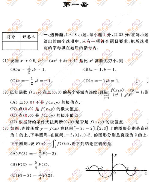 2010考研数学一最后冲刺全真试题及答案解析